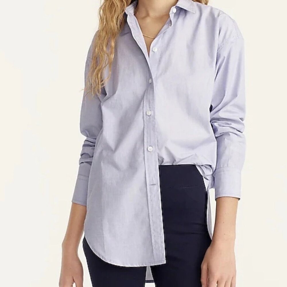 J. Crew Relaxed Fit End-on-End Cotton Shirt in Peri Blue Size 12